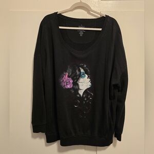 Torrid Black Sweater With Sugar Slull Face Design